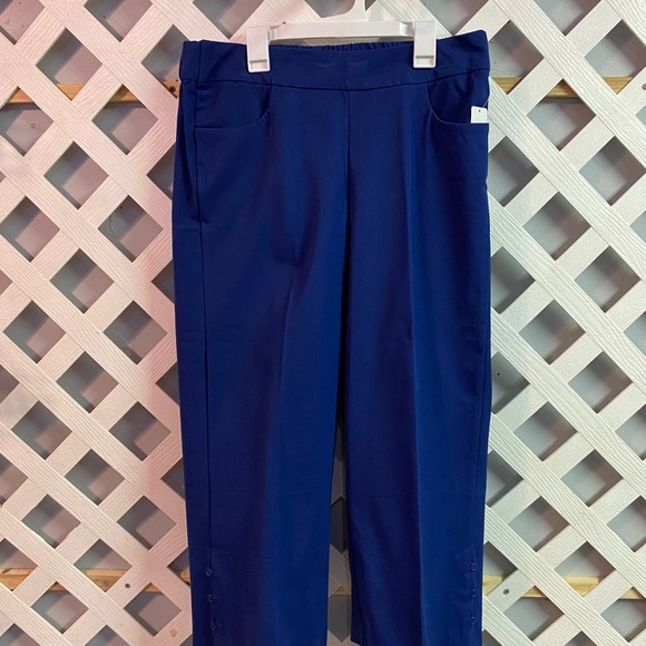 Isaac Mizrahi Live! Petite 24/7 Stretch Wide Leg Crop Pant Royal Navy 12P - Picture 2 of 8